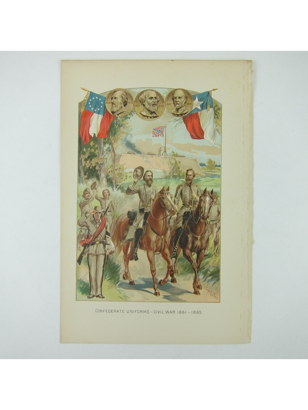 Chromolith Book Plate US Civil War Confederate Uniforms Antique 1890s